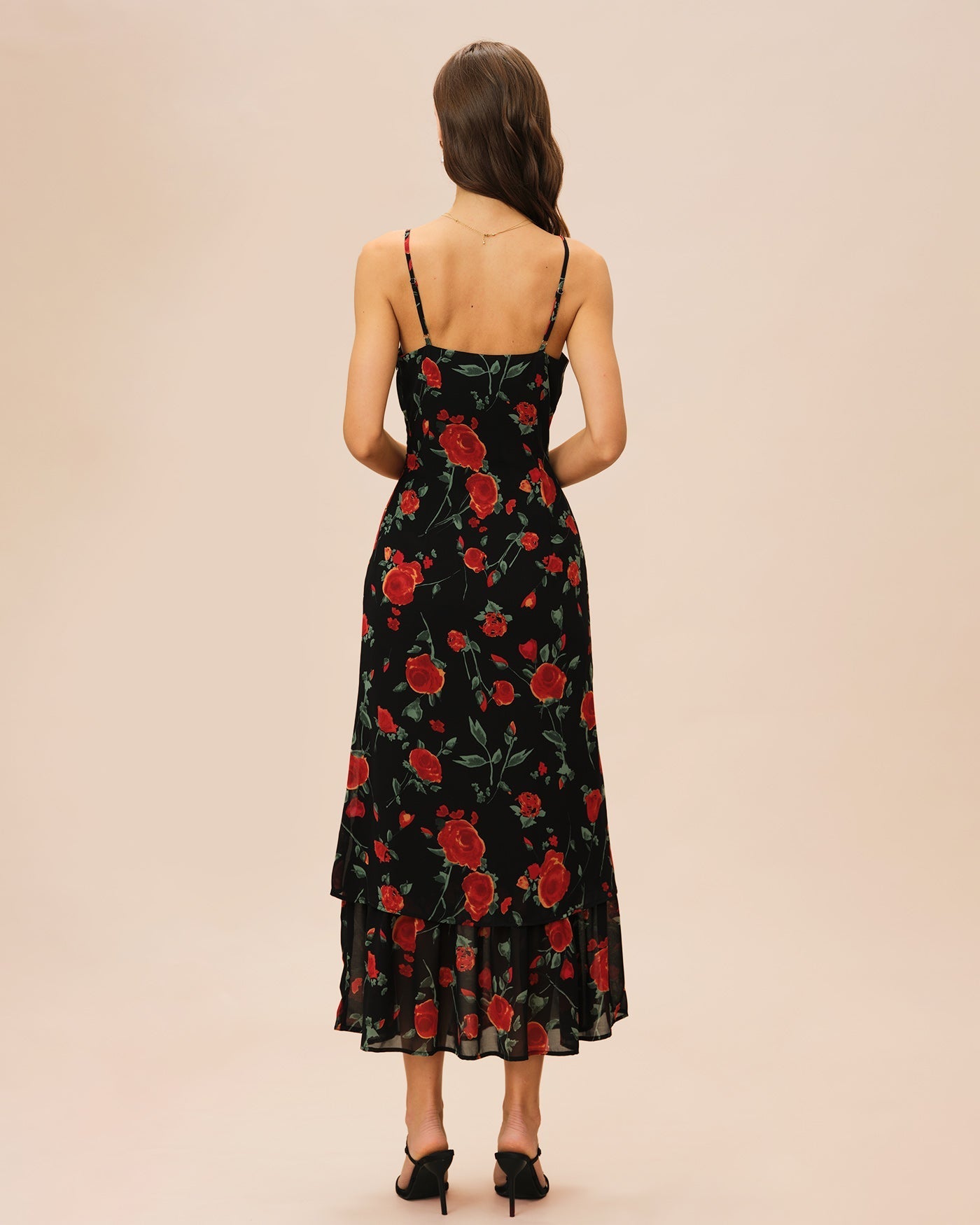 Bianca | Damen Chiffon-Floral-Maxikleid – Schwarz