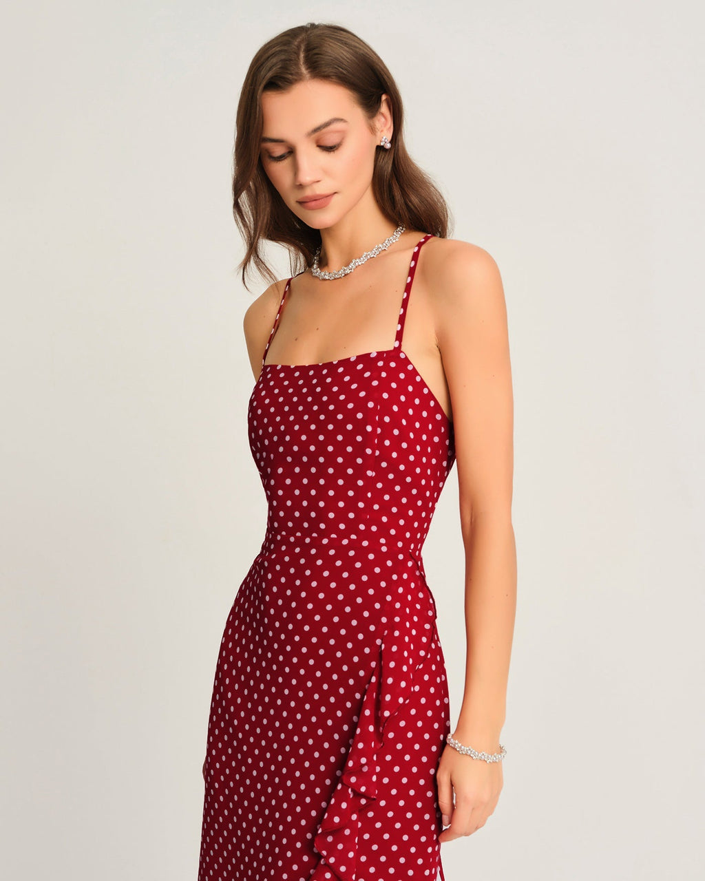 Iris | Damen Polka-Dot-Maxikleid – Rot
