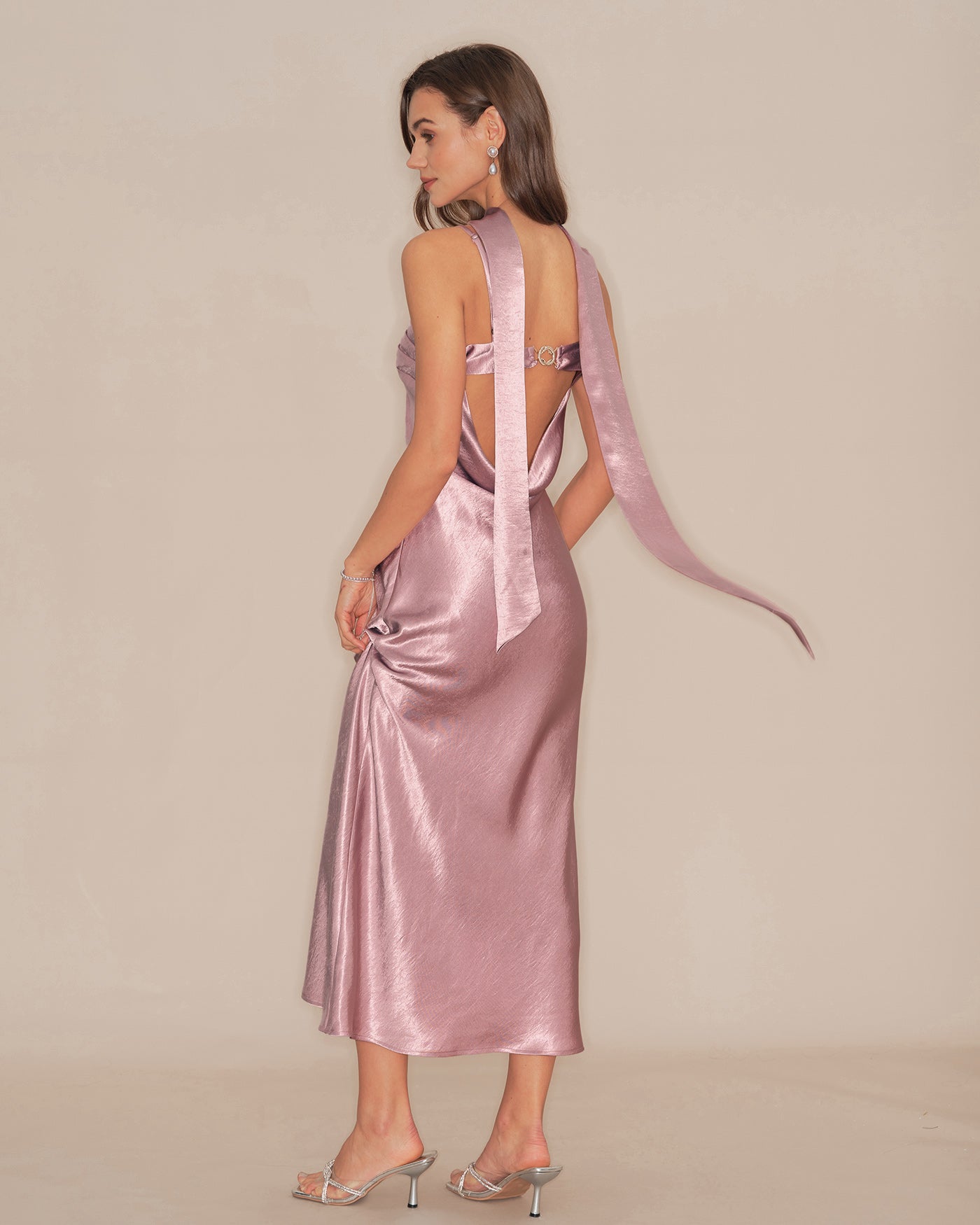 Nora | Damen Satin-Maxikleid im Meerjungfrau-Schnitt – Rosa