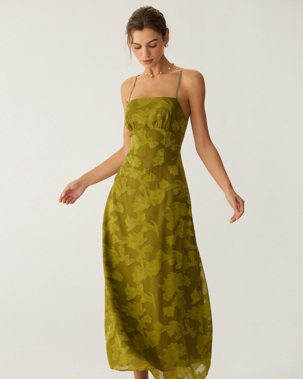 Victoria | Damen Floral-Maxikleid rückenfrei – Grün