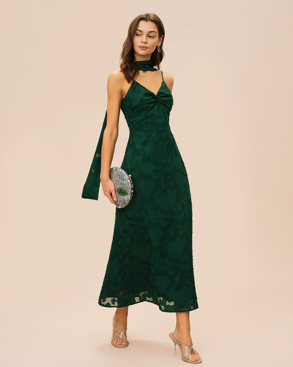 Zara | Damen Jacquard-Maxikleid – Grün