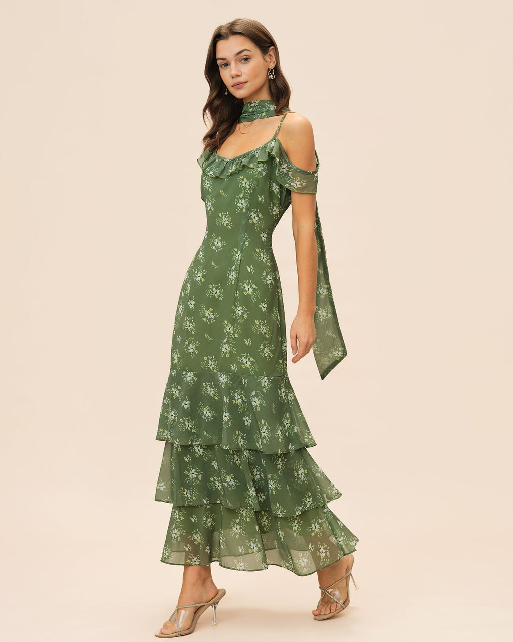 Xenia | Damen Floral-Maxikleid mit V-Ausschnitt – Grün