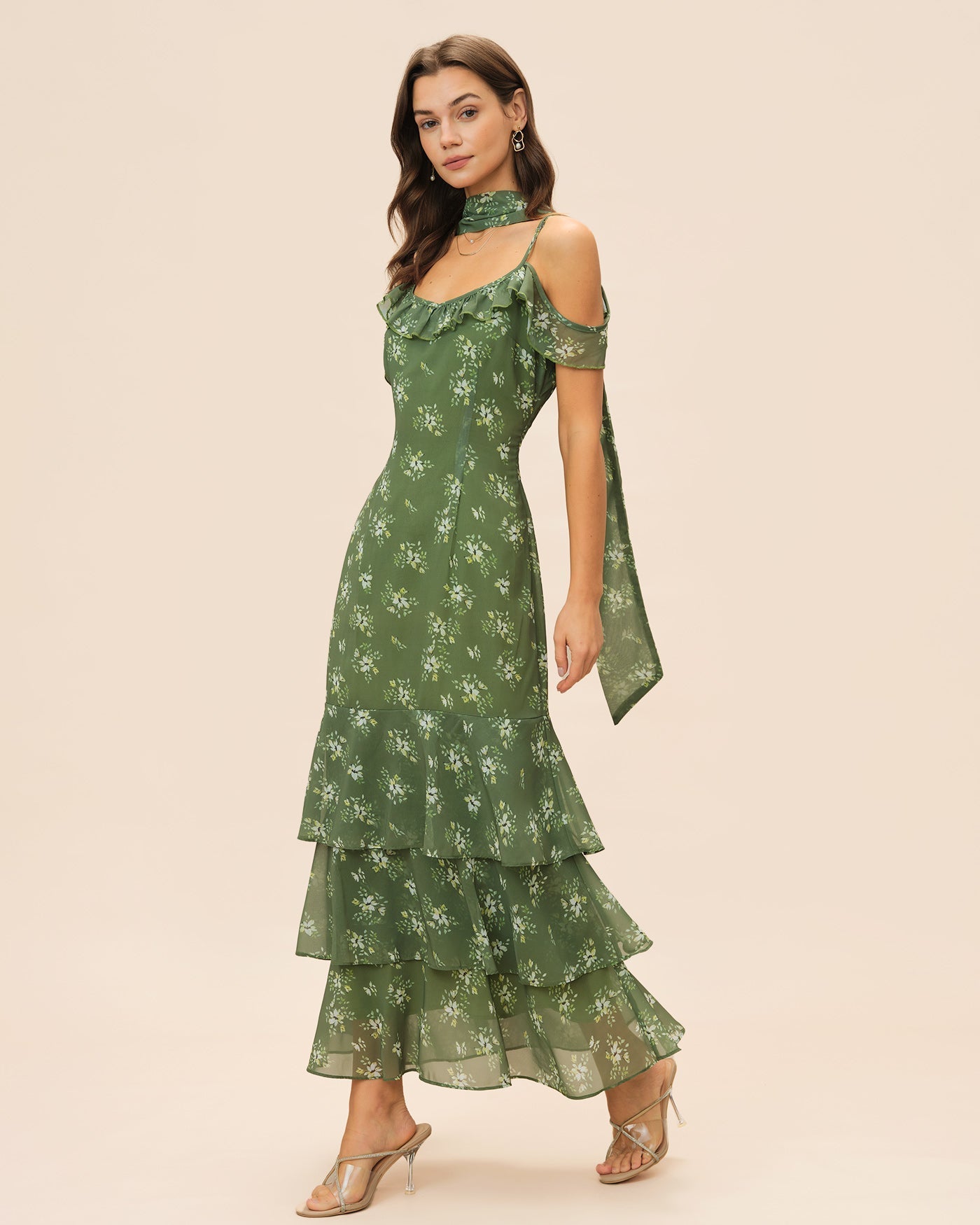 Xenia | Damen Floral-Maxikleid mit V-Ausschnitt – Grün
