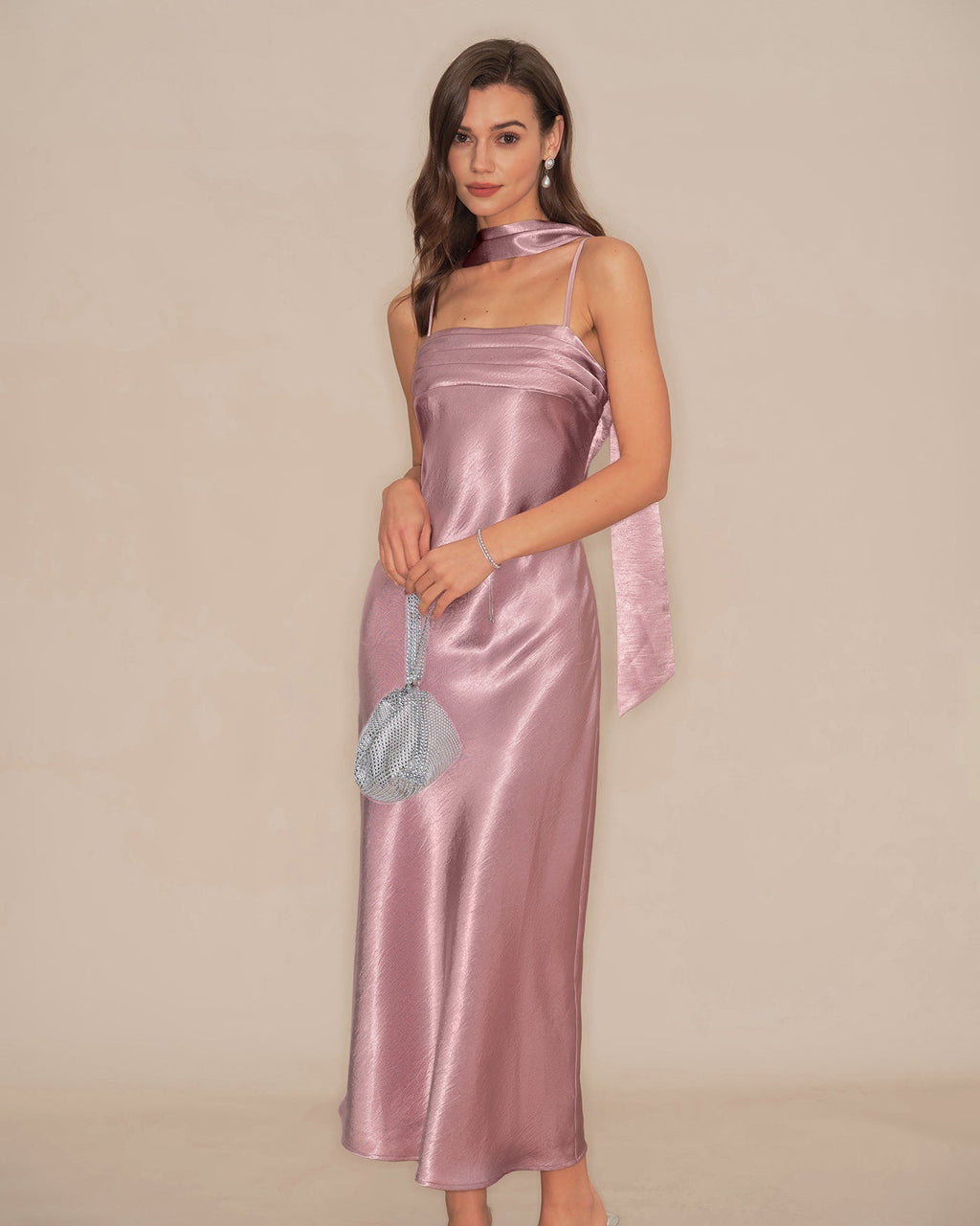Nora | Damen Satin-Maxikleid im Meerjungfrau-Schnitt – Rosa