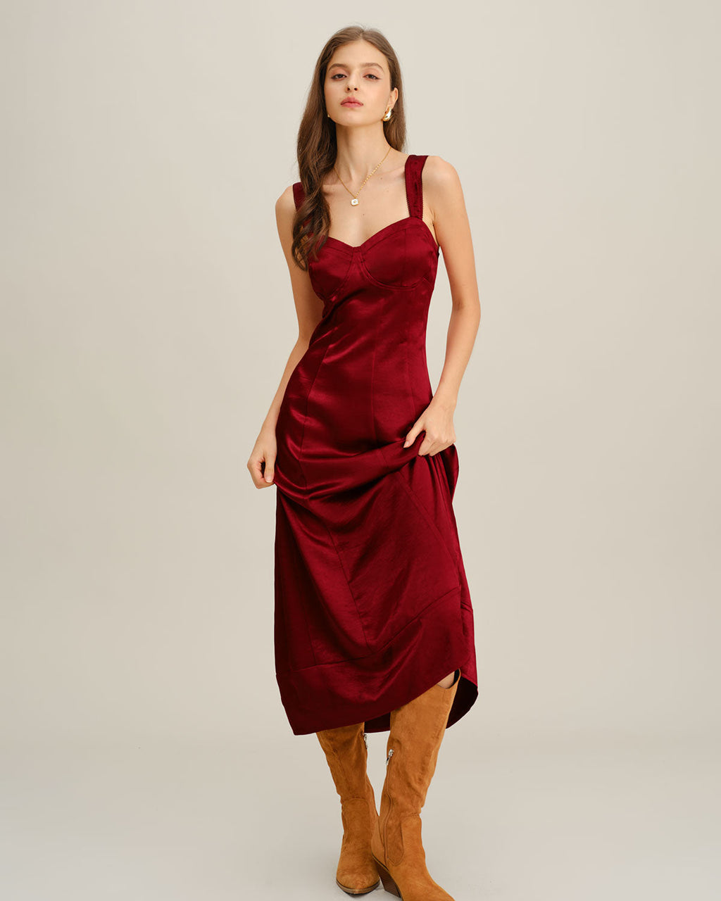 Elise | Damen Maxikleid mit Herz-Ausschnitt – Rot