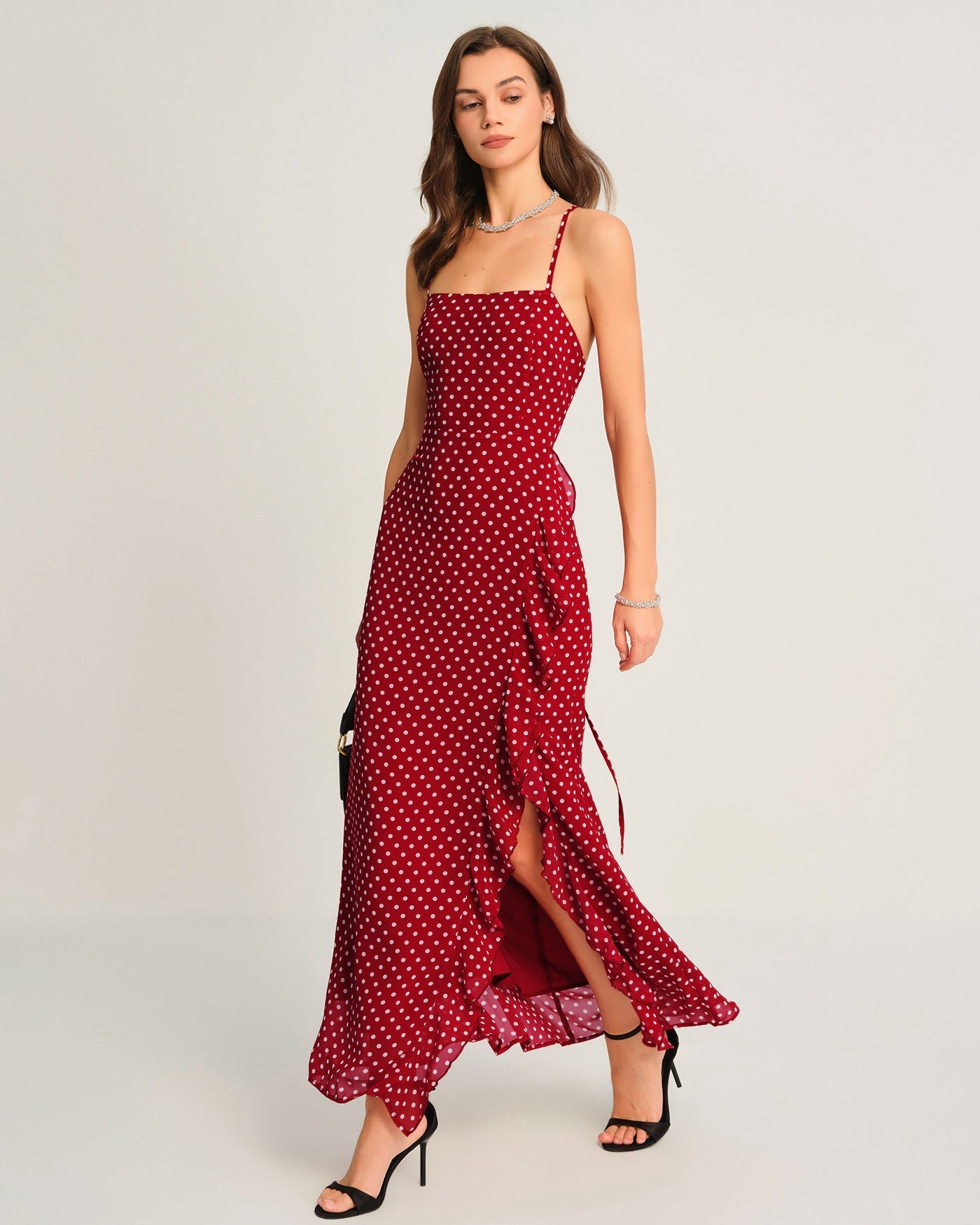 Iris | Damen Polka-Dot-Maxikleid – Rot