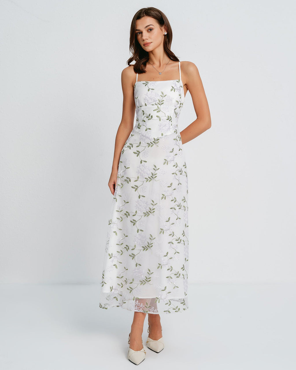 Quinn | Damen Floral-Maxikleid – Weiß
