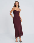Inès | Damen Maxikleid mit Raffung – Bordeaux
