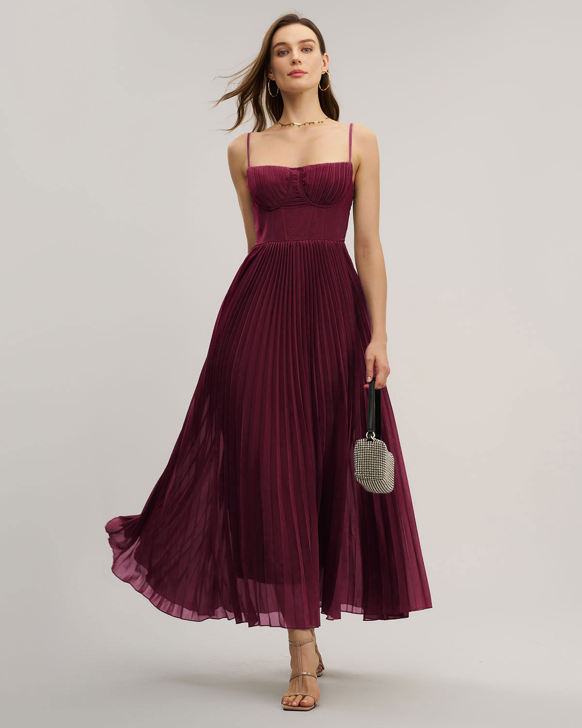 Jolie | Damen Maxikleid mit Herz-Ausschnitt – Bordeaux