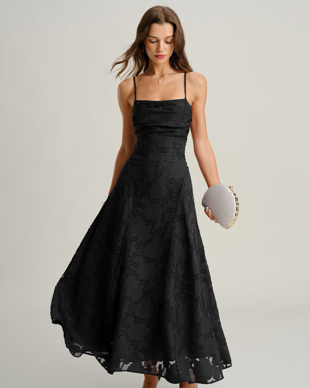 Louna | Damen Jacquard-Maxikleid – Schwarz