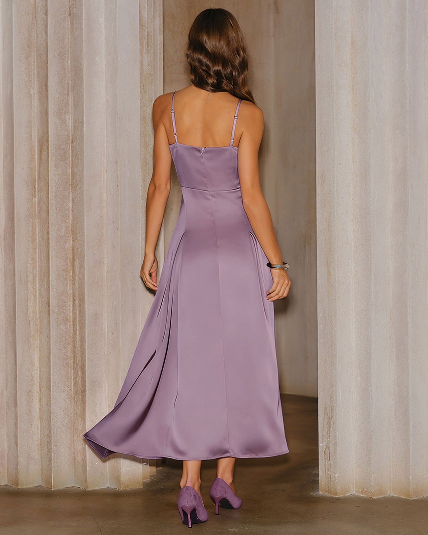 Maya | Damen Satin-Maxikleid – Violett