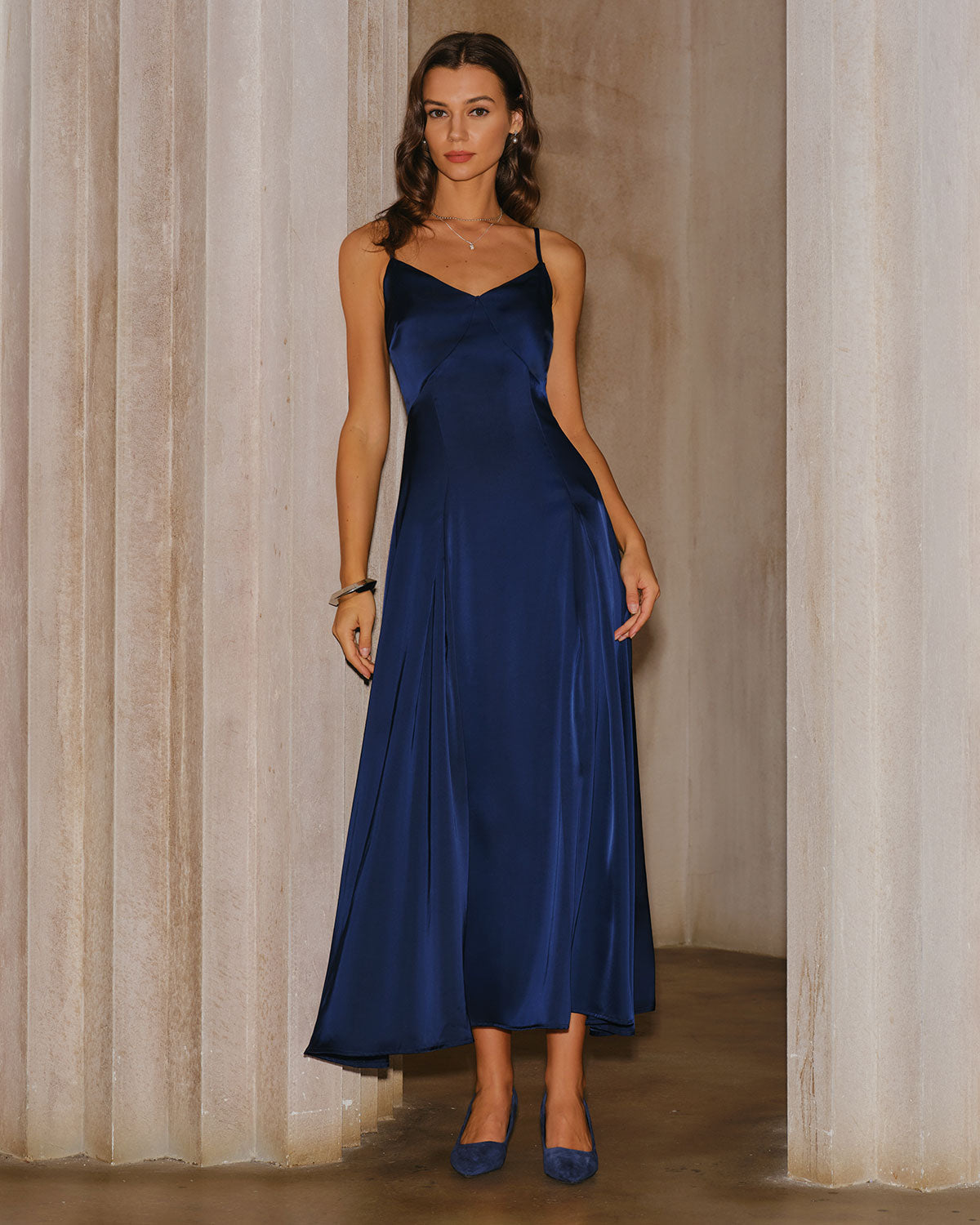 Eleonore | Damen Maxikleid in A-Linie – Dunkelblau