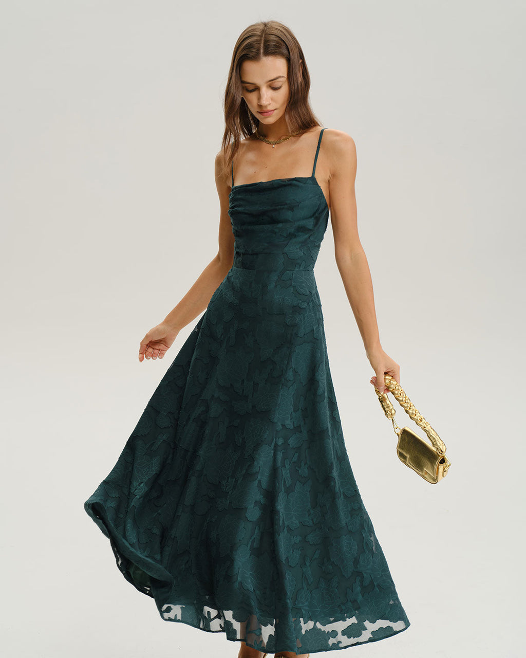 Arabella | Damen Jacquard-Maxikleid in A-Linie – Grün