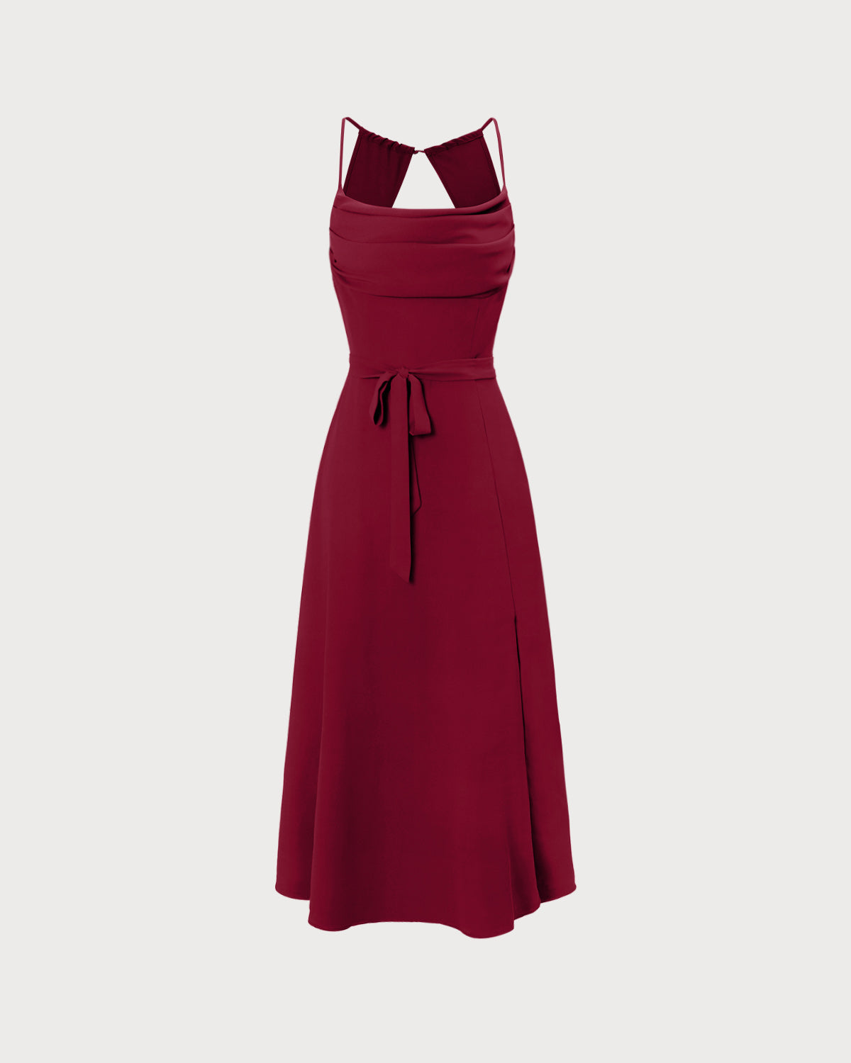 Juna | Damen Maxikleid mit Wasserfall-Ausschnitt – Rot