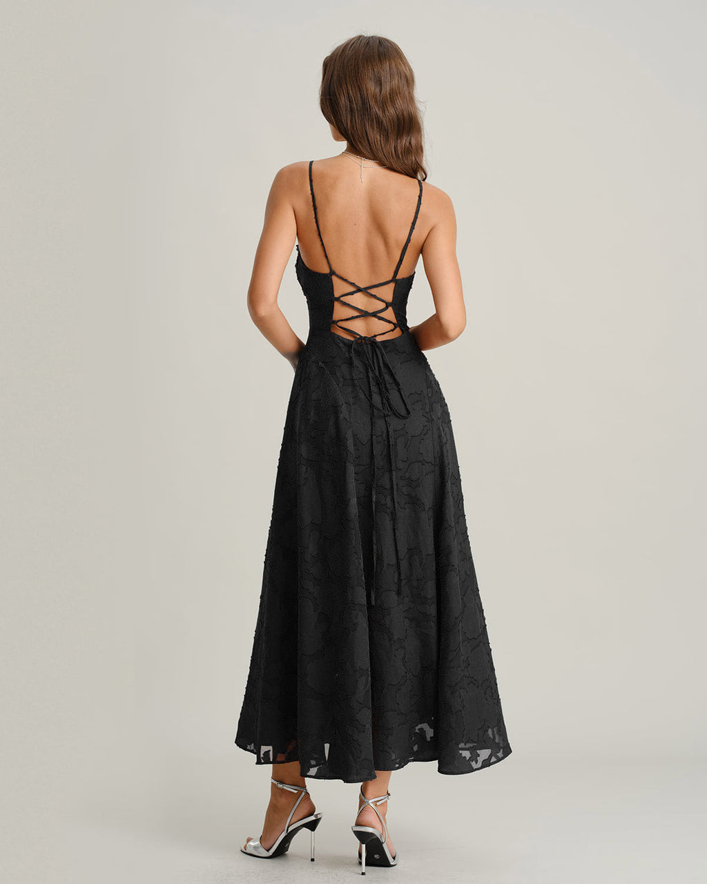 Louna | Damen Jacquard-Maxikleid – Schwarz