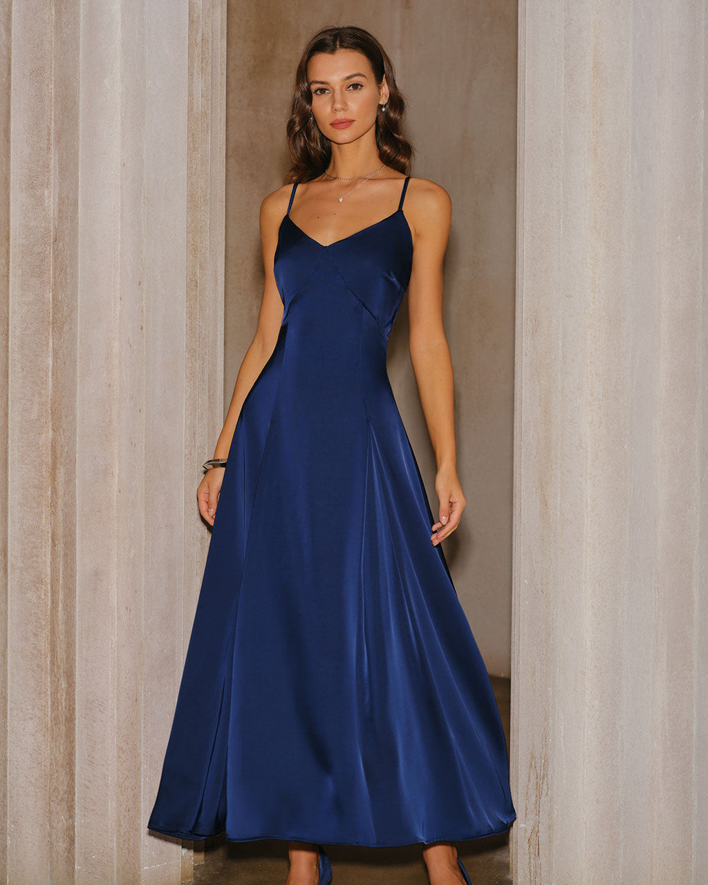 Eleonore | Damen Maxikleid in A-Linie – Dunkelblau
