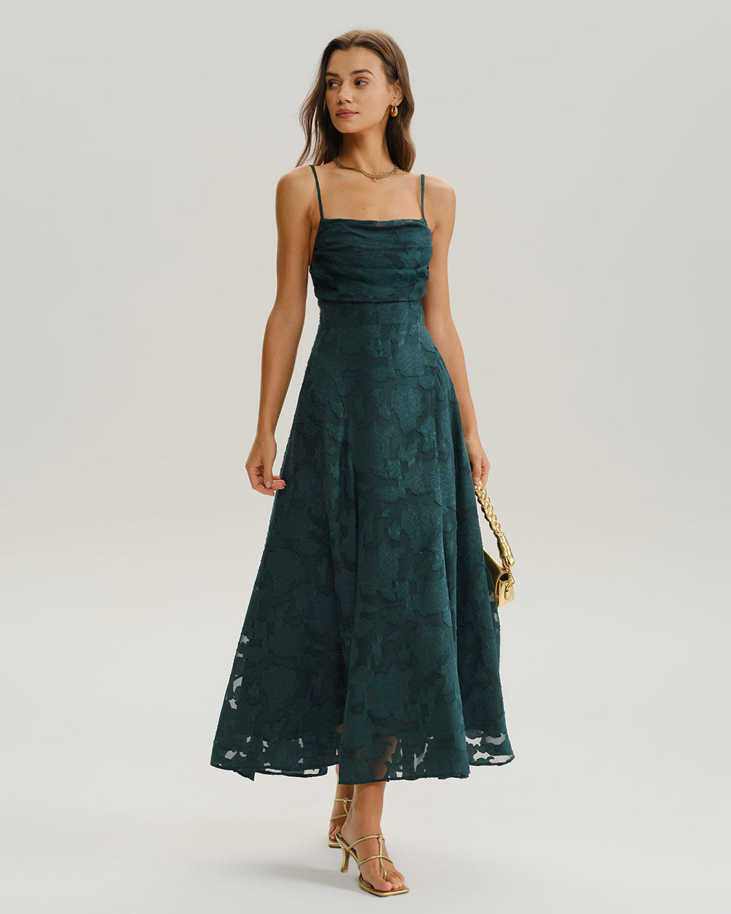 Arabella | Damen Jacquard-Maxikleid in A-Linie – Grün