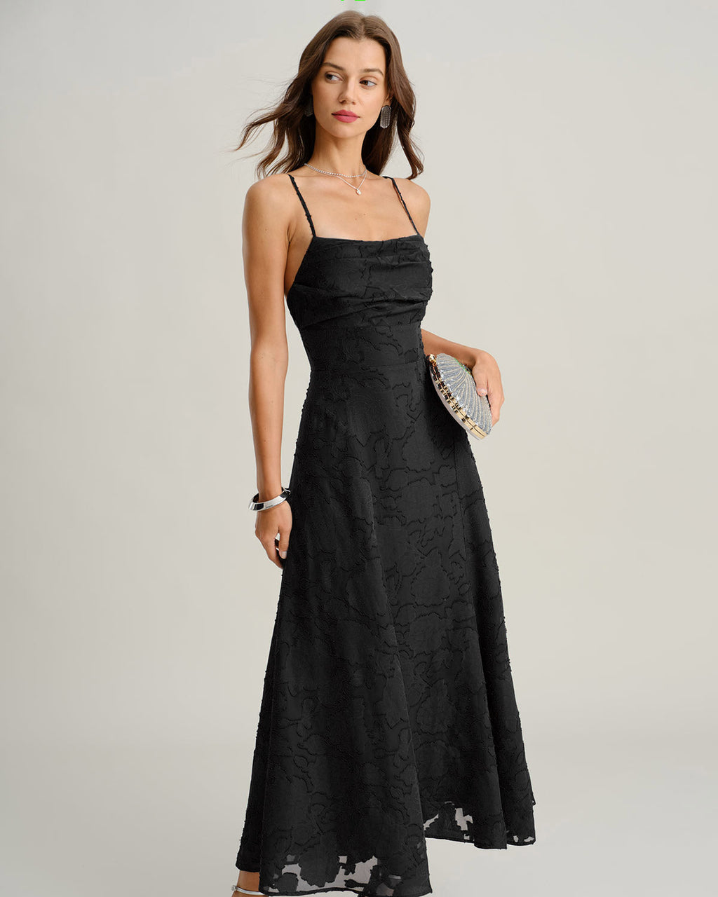 Louna | Damen Jacquard-Maxikleid – Schwarz