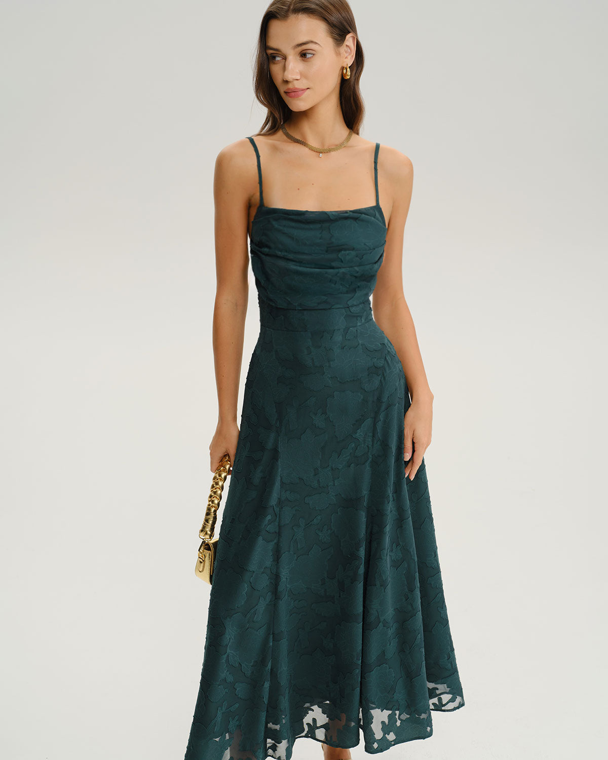 Arabella | Damen Jacquard-Maxikleid in A-Linie – Grün