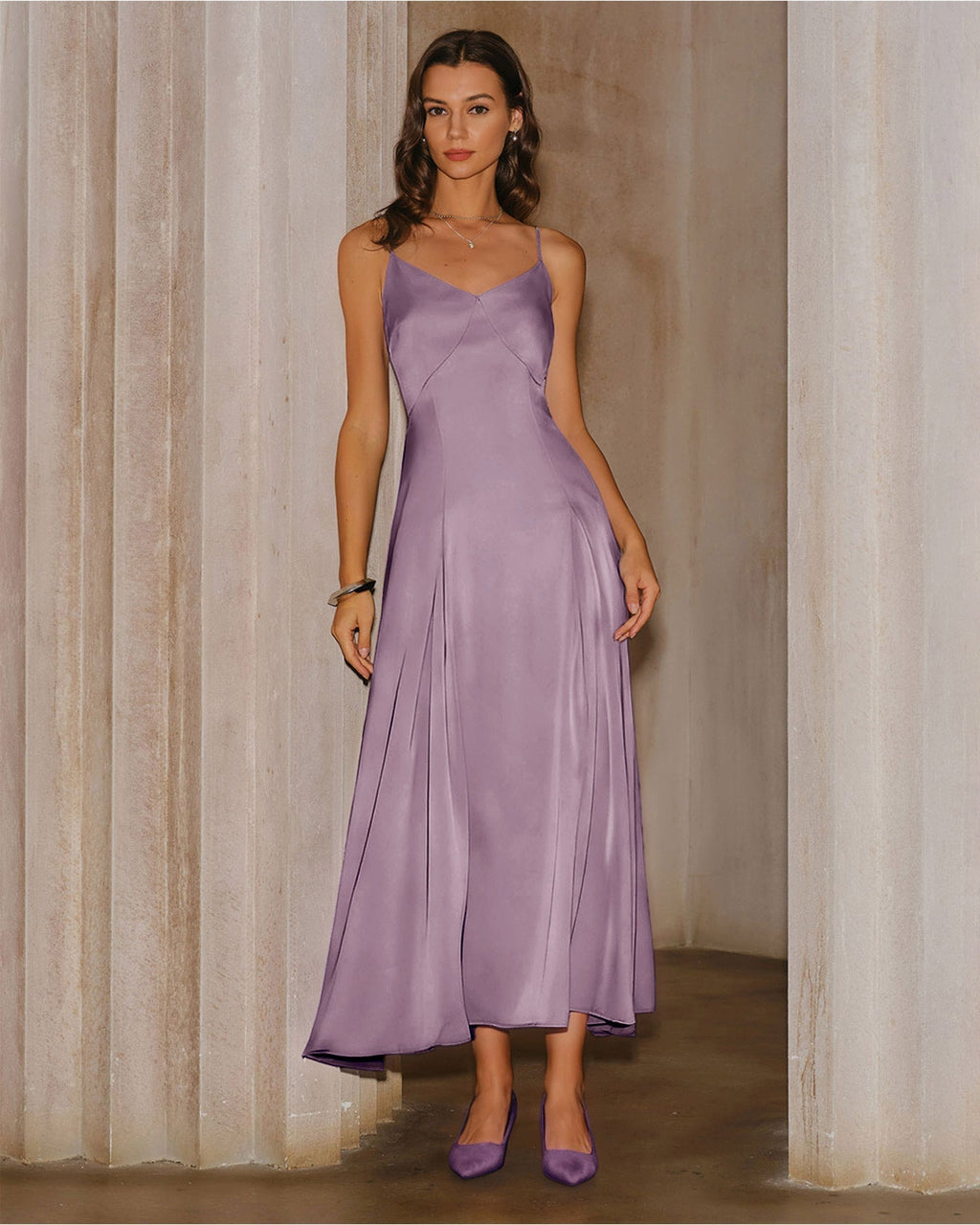 Maya | Damen Satin-Maxikleid – Violett