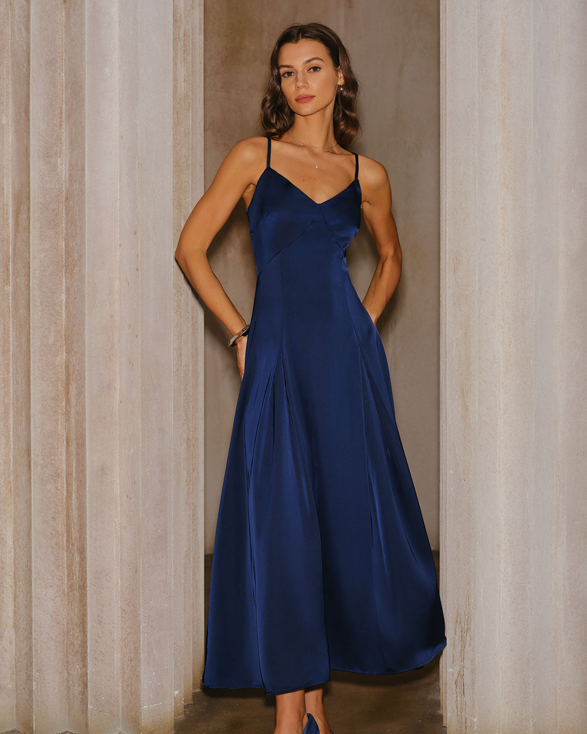 Eleonore | Damen Maxikleid in A-Linie – Dunkelblau