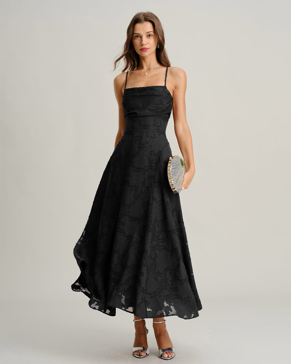 Louna | Damen Jacquard-Maxikleid – Schwarz