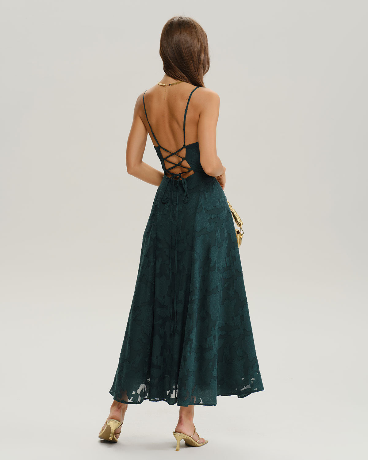 Arabella | Damen Jacquard-Maxikleid in A-Linie – Grün
