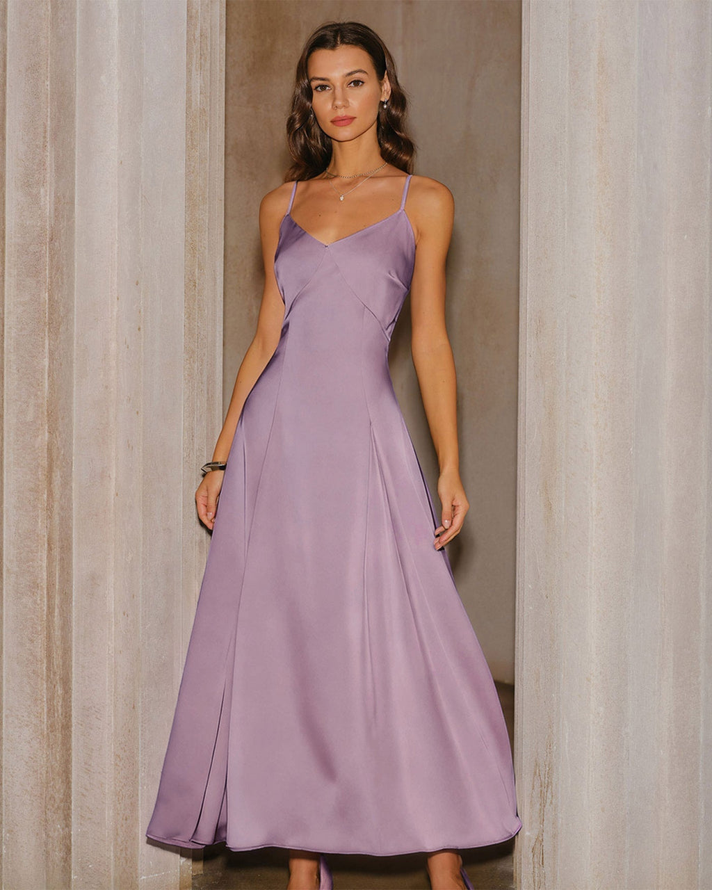 Maya | Damen Satin-Maxikleid – Violett