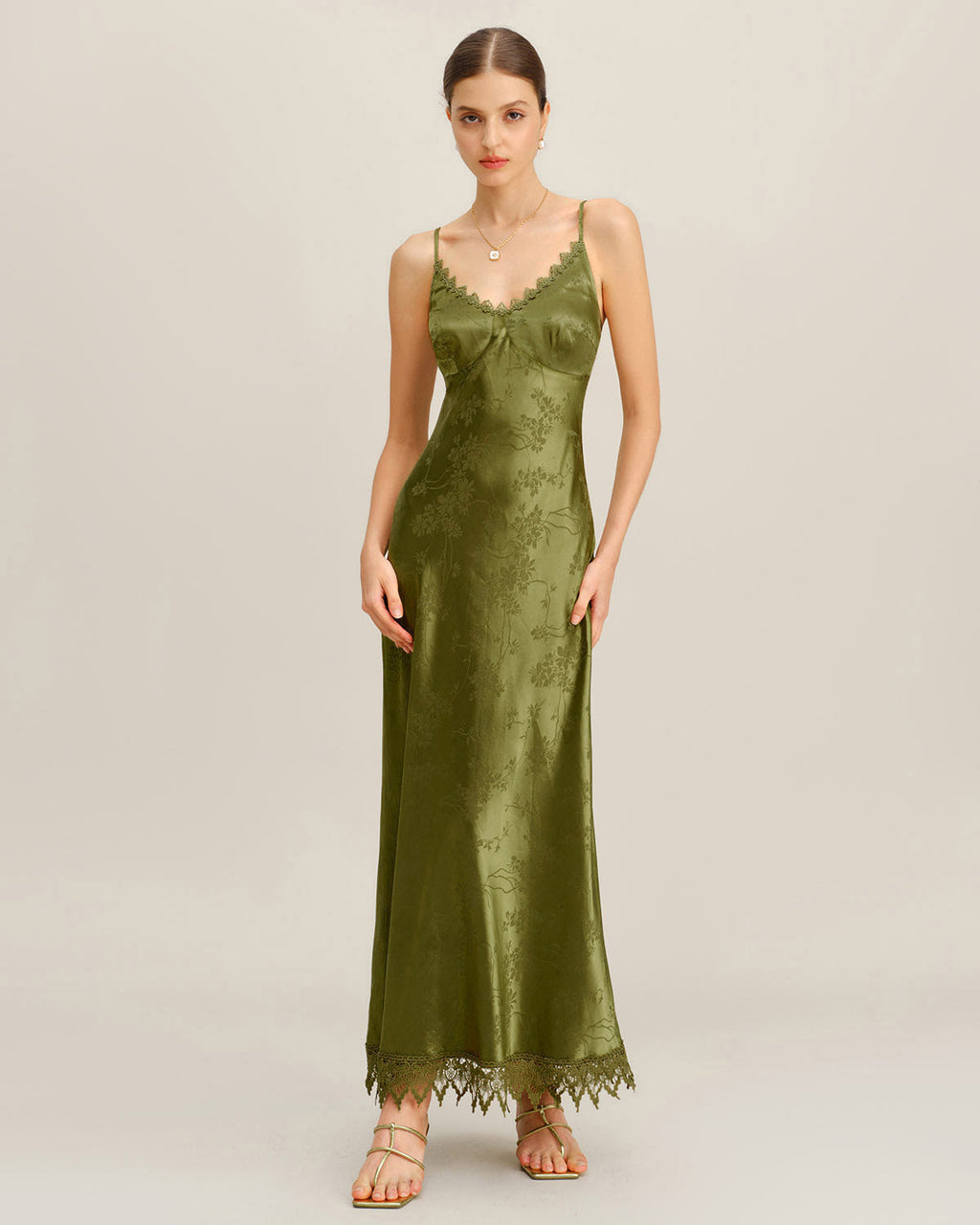 Diane | Damen Jacquard-Maxikleid mit Corsage – Grün