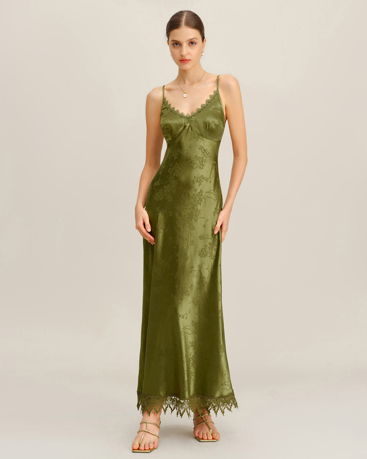 Diane | Damen Jacquard-Maxikleid mit Corsage – Grün