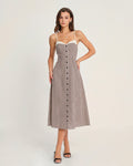 Margaux | Damen Karo-Midikleid – Mokkabraun