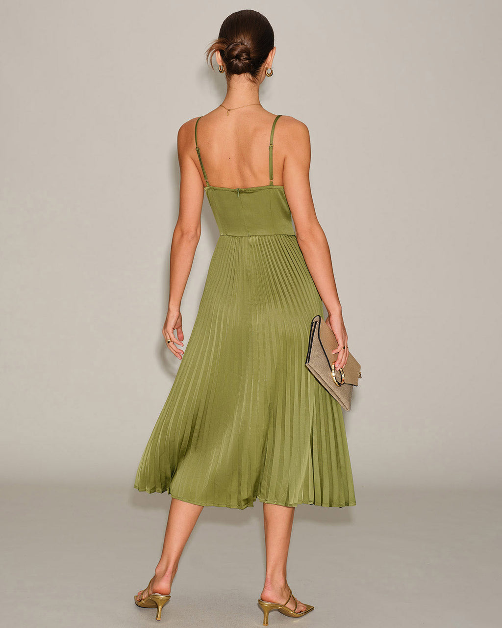 Valérie | Damen Midikleid mit Herz-Ausschnitt – Grün