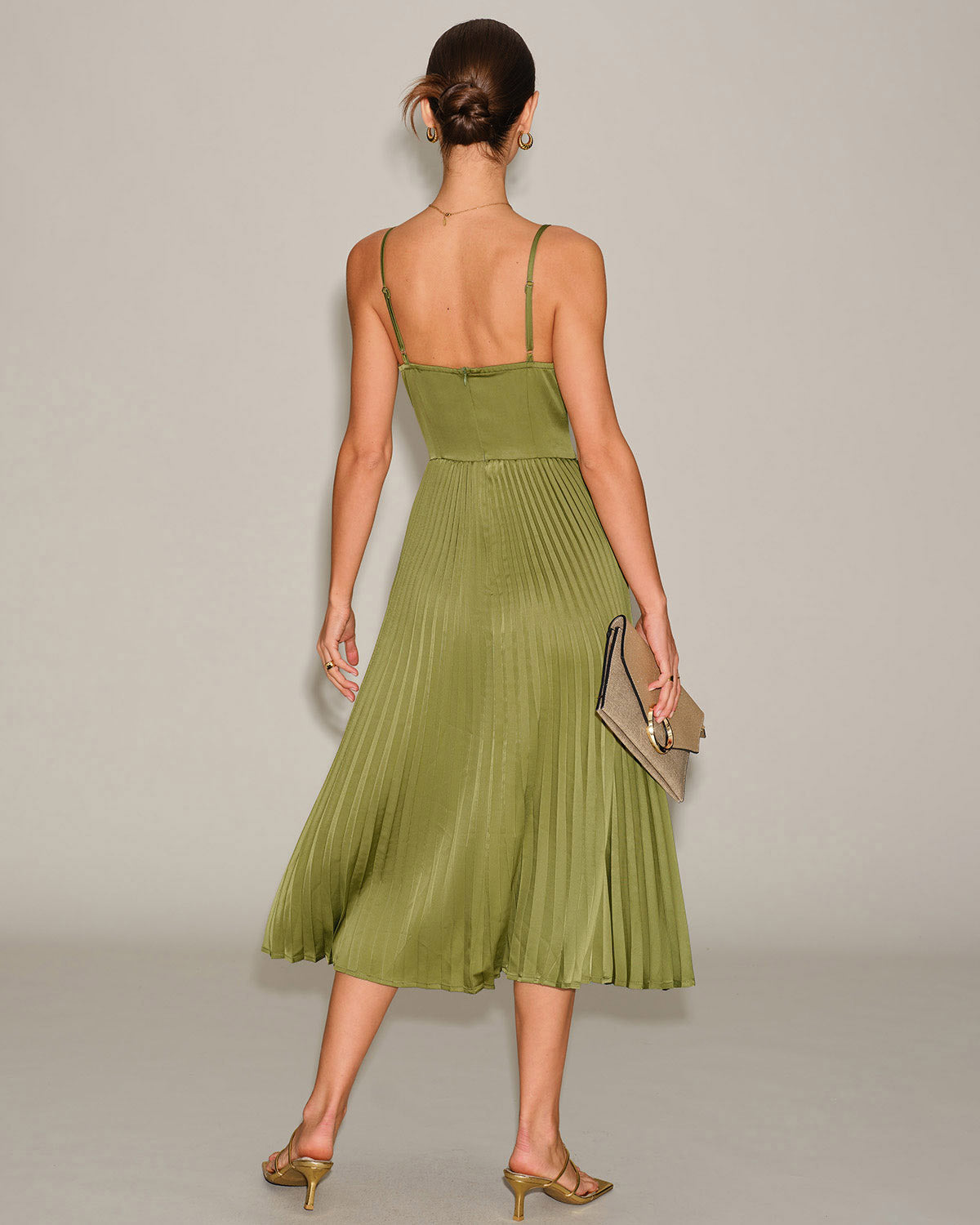 Valérie | Damen Midikleid mit Herz-Ausschnitt – Grün