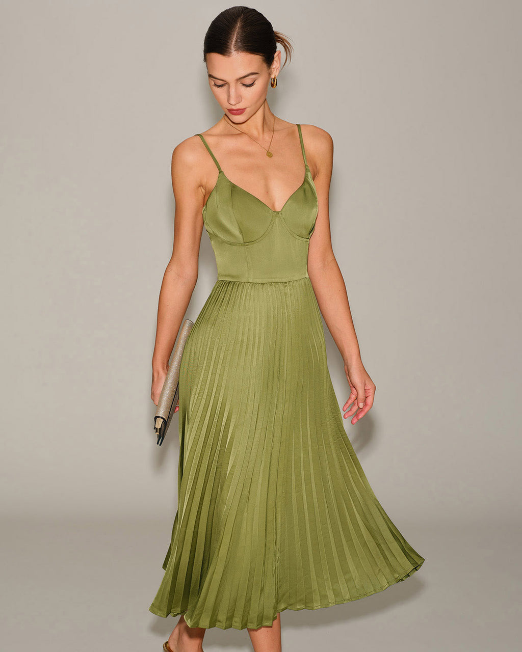 Valérie | Damen Midikleid mit Herz-Ausschnitt – Grün