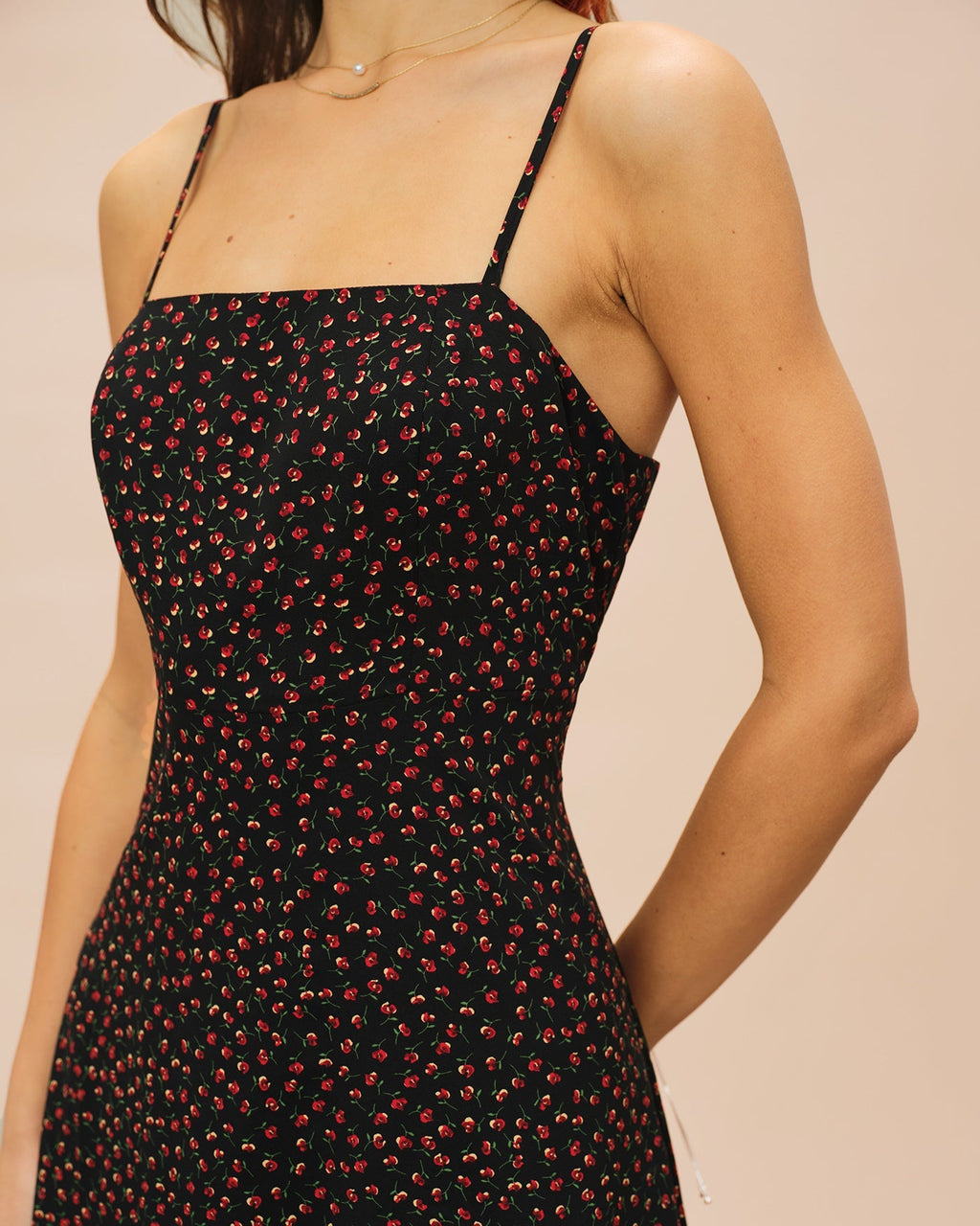 Violette | Damen Floral-Midikleid in A-Linie – Schwarz