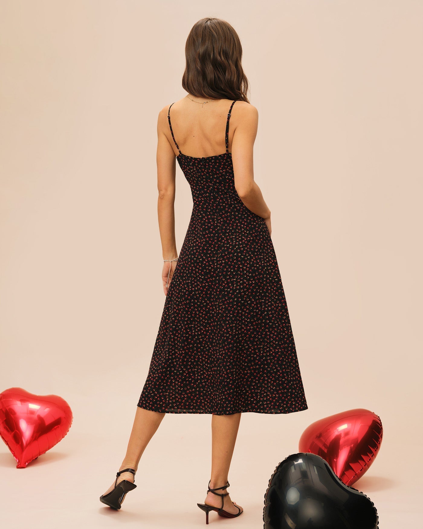Violette | Damen Floral-Midikleid in A-Linie – Schwarz