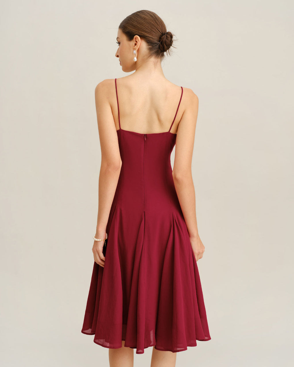 Carla | Damen Chiffon-Midikleid in A-Linie – Rot