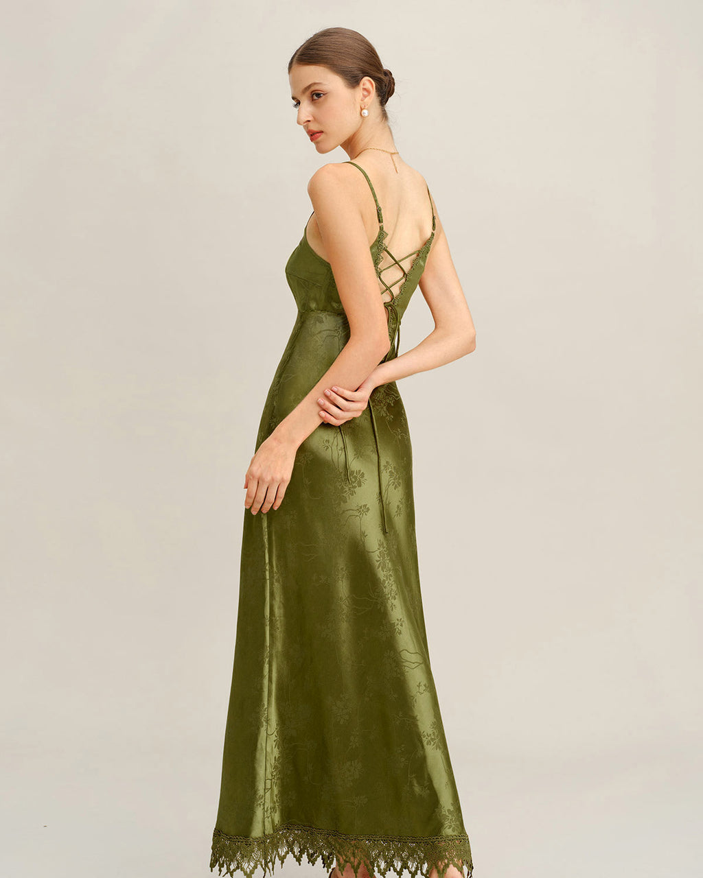 Diane | Damen Jacquard-Maxikleid mit Corsage – Grün