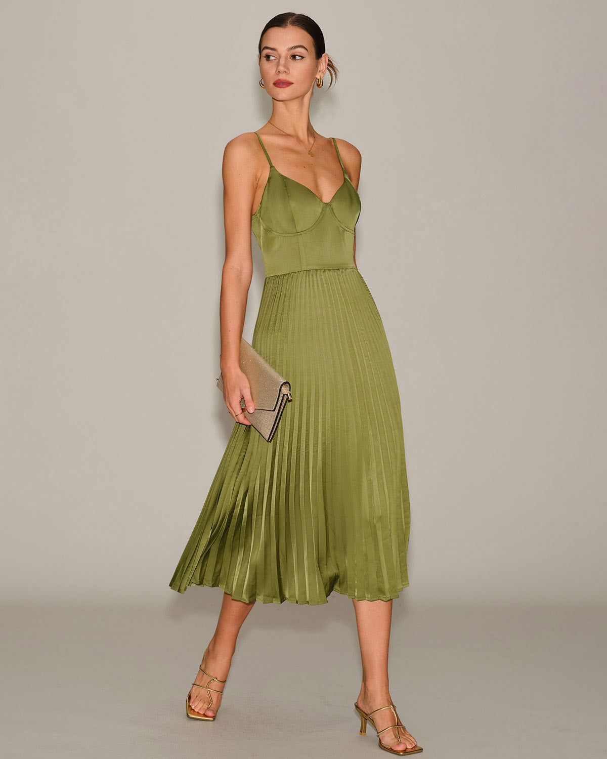 Valérie | Damen Midikleid mit Herz-Ausschnitt – Grün