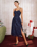 Celeste | Damen Jacquard-Midikleid in A-Linie – Blau