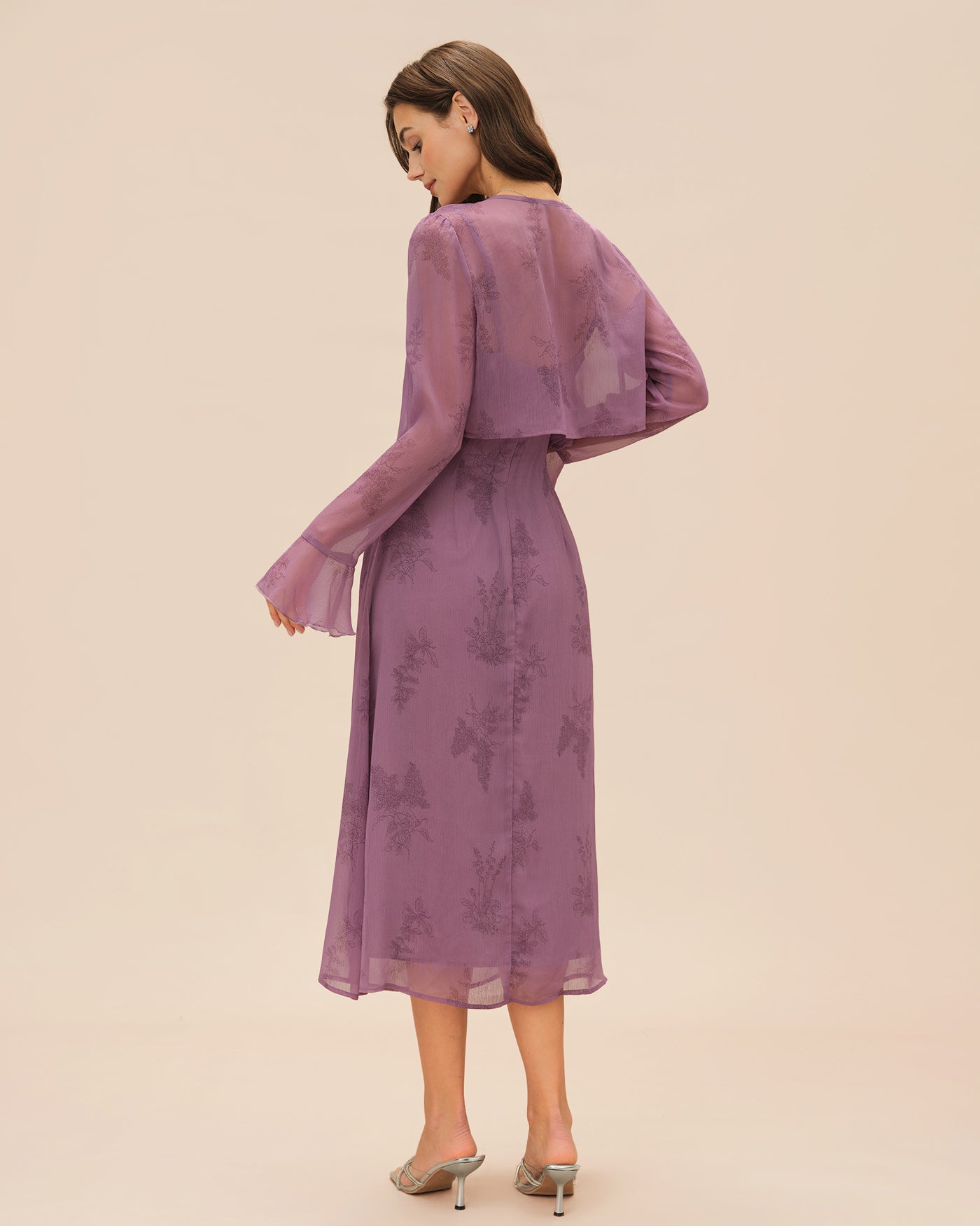 Yara | Damen Floral-Midikleid mit Raffung – Violett