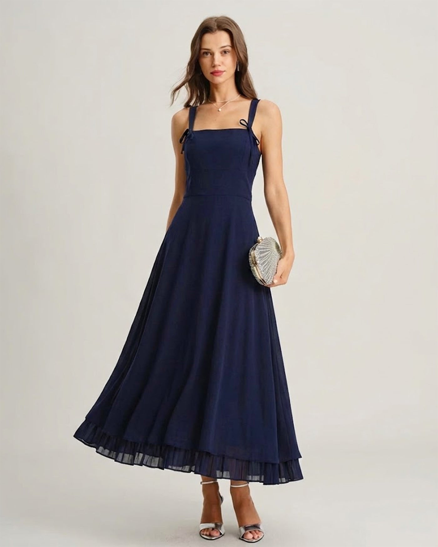 Estelle | Damen Maxikleid mit Karree-Ausschnitt – Dunkelblau