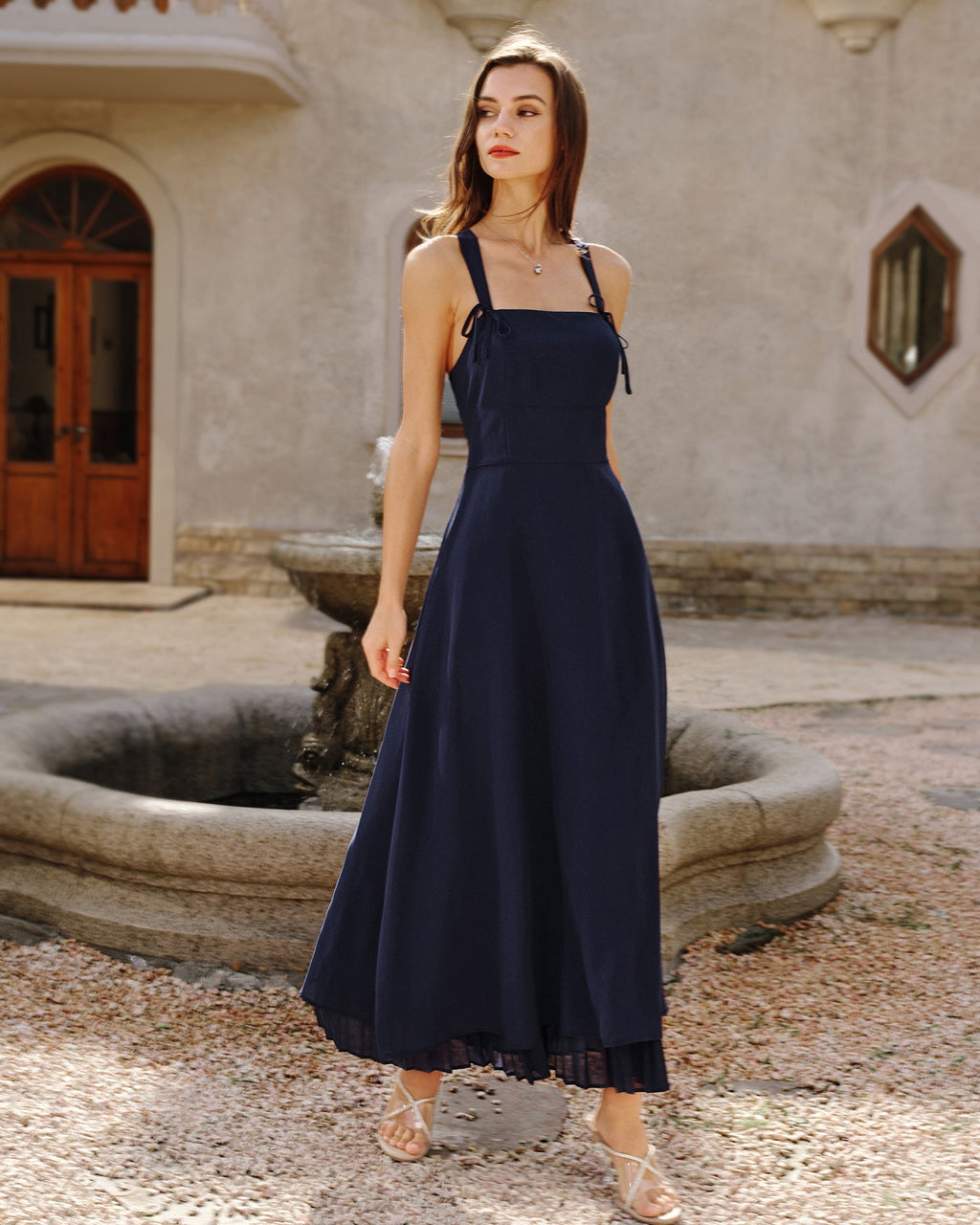 Estelle | Damen Maxikleid mit Karree-Ausschnitt – Dunkelblau