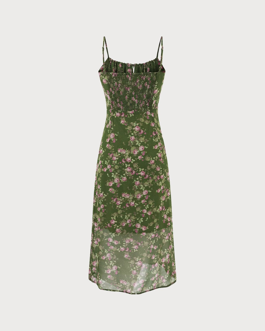Noélie | Damen Floral-Midikleid gesmokt – Grün