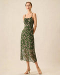 Noélie | Damen Floral-Midikleid gesmokt – Grün