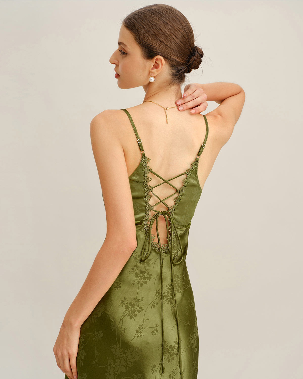 Diane | Damen Jacquard-Maxikleid mit Corsage – Grün