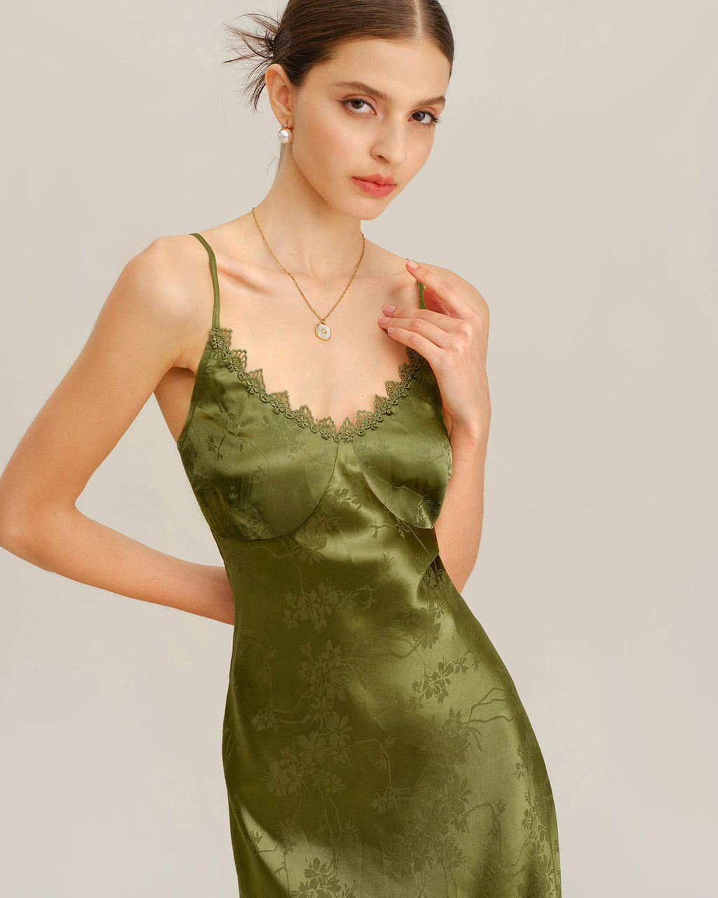 Diane | Damen Jacquard-Maxikleid mit Corsage – Grün