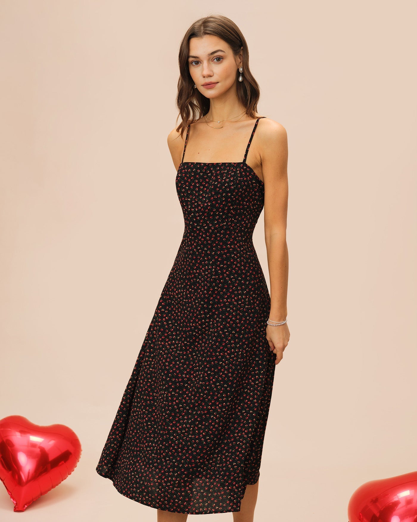 Violette | Damen Floral-Midikleid in A-Linie – Schwarz