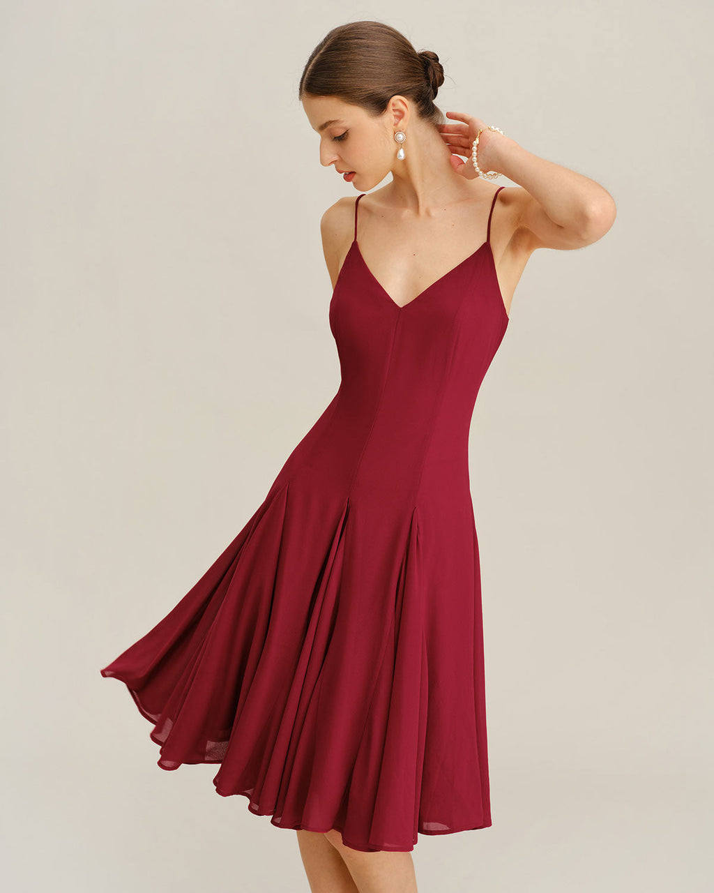 Carla | Damen Chiffon-Midikleid in A-Linie – Rot