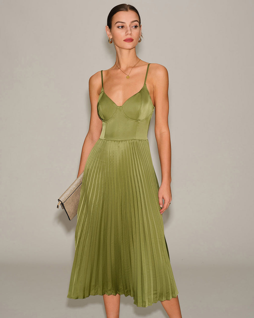 Valérie | Damen Midikleid mit Herz-Ausschnitt – Grün